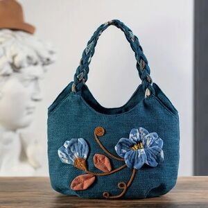 Bag Bohemian Handmade Tie-Dye Floral Tote Bag - Random Cut Blue